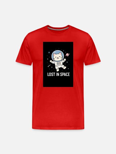 Cat Astronaut Lost in Space - Men's Premium Organic T-Shirt - red