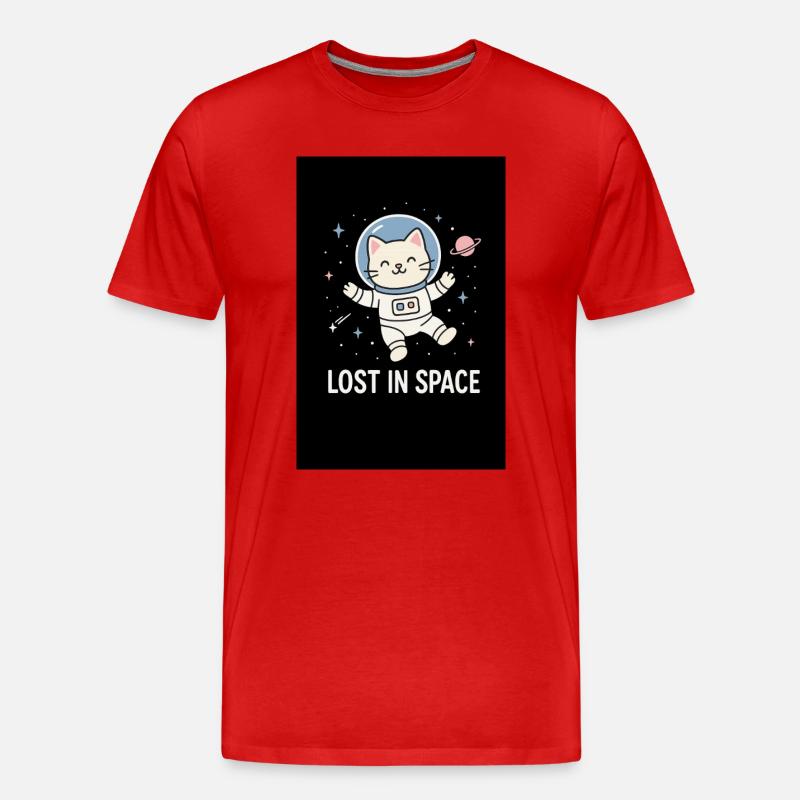 Katzenastronaut Lost in Space - Männer Premium Bio T-Shirt - Rot