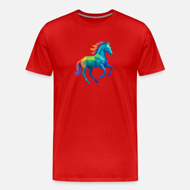 Buntes Low-Poly Pferd - Reiten - Männer Premium Bio T-Shirt - Rot