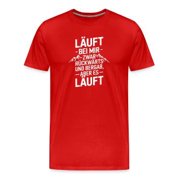 Läuft bei mir Rückwärts Bergab - Männer Premium Bio T-Shirt - Rot - Vorne - Damien (186cm)