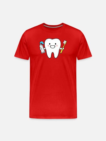 Cute Tooth with Toothbrush - Men's Premium Organic T-Shirt - red