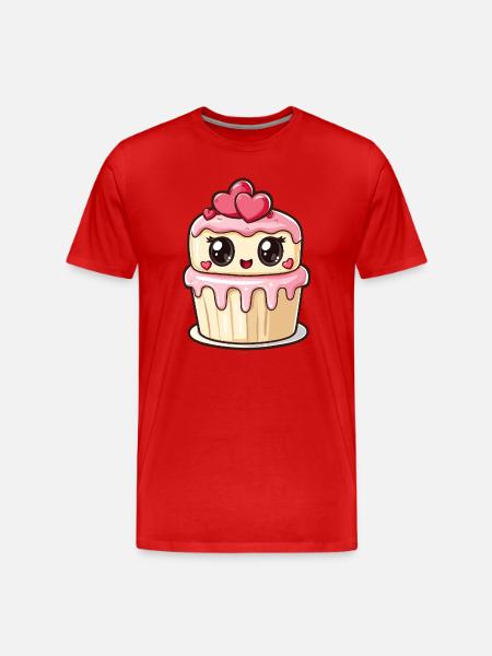 Kawaii Cupcake mit Herzen - Männer Premium Bio T-Shirt - Rot