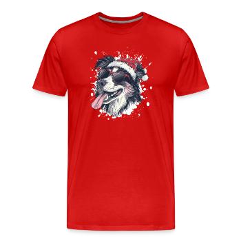 Border Collie Chien Noël Drôle - T-shirt bio Premium Homme - rouge - Devant - Damien (186cm)