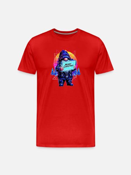 Merry Christmas - Synthwave Gnome 80s - Men's Premium Organic T-Shirt - red