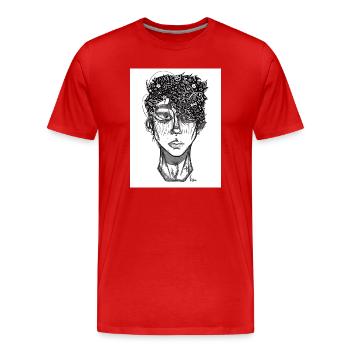 Doodle The Face - Männer Premium Bio T-Shirt - Rot - Vorne - Damien (186cm)
