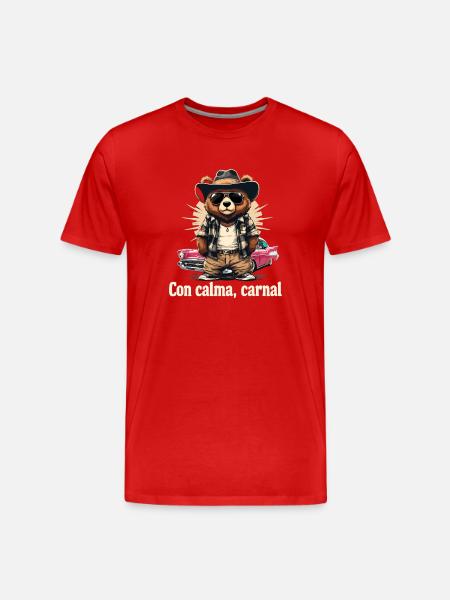 Bär im Retroflair mit Auto - Männer Premium Bio T-Shirt - Rot
