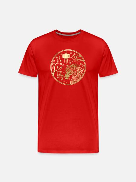Chinesisches Neujahr des Pferdes 2026 - Männer Premium Bio T-Shirt - Rot