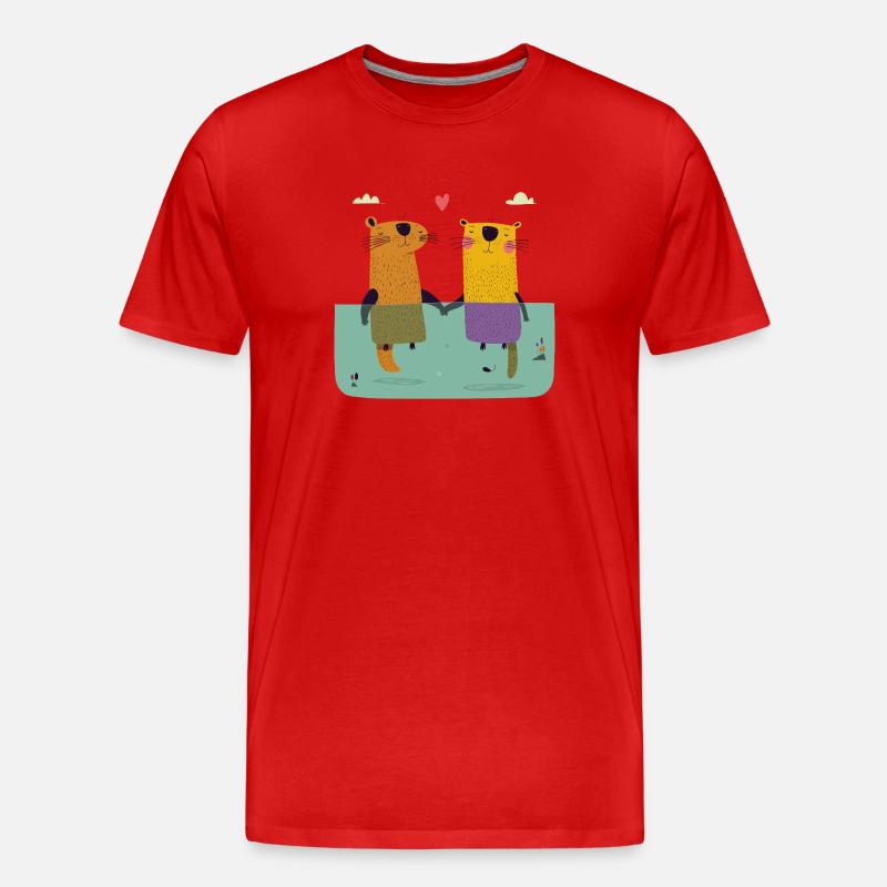 Zwei verliebte Otter - Männer Premium Bio T-Shirt - Rot