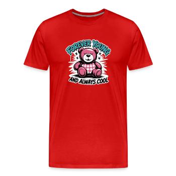 Forever Young Teddybär Grafik - Männer Premium Bio T-Shirt - Rot - Vorne - Damien (186cm)