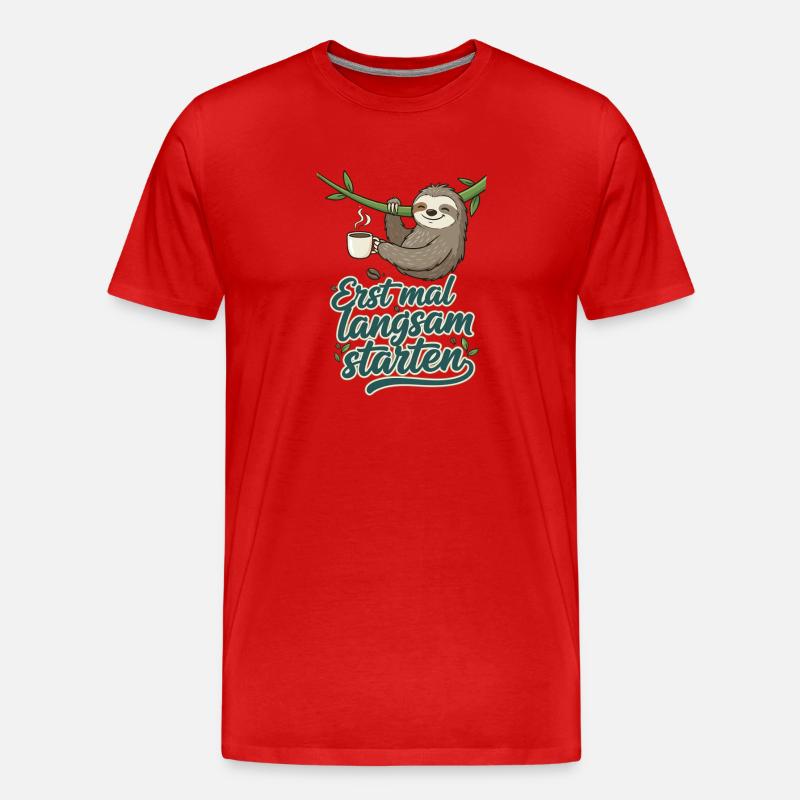 Langsamer Start Faultier Kaffee - Männer Premium Bio T-Shirt - Rot