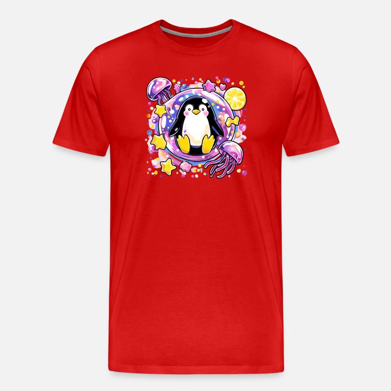 Kunterbunter Pinguin Kranz - Männer Premium Bio T-Shirt - Rot