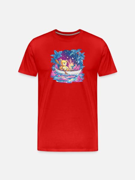 Teddy Boat Dream Under Starry Sky - Men's Premium Organic T-Shirt - red