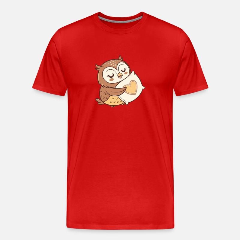 Eule Kuschelherz - Männer Premium Bio T-Shirt - Rot