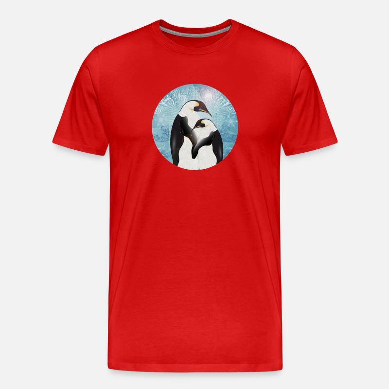 Two penguins in painted winter design - Men's Premium Organic T-Shirt - red