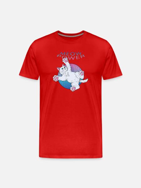 Meow Power Cat With Neon Text - Men's Premium Organic T-Shirt - red