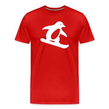 Minimalistischer Pinguin Snowboard Winterurlaub - Männer Premium Bio T-Shirt - Rot - Vorne - Damien (186cm)