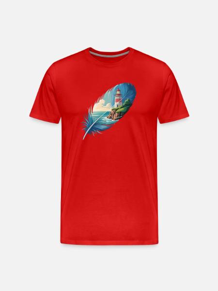Lighthouse in Feather Landscape Painting - Men's Premium Organic T-Shirt - red