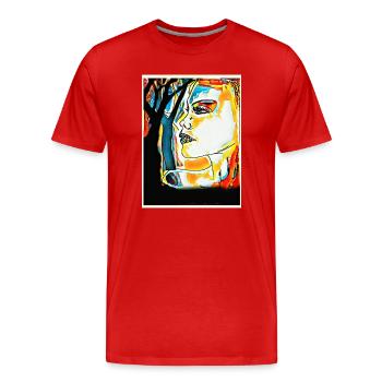 Farbenfrohes Pop-Porträt - Männer Premium Bio T-Shirt - Rot - Vorne - Damien (186cm)