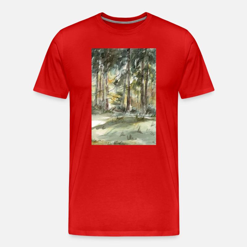 Waldlicht Im Aquarellwald - Männer Premium Bio T-Shirt - Rot