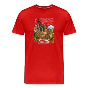 Seattle Washington - Men's Premium Organic T-Shirt - red - Front - Damien (186cm)