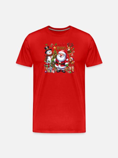 Fröhlicher Weihnachtsmann und Freunde - Männer Premium Bio T-Shirt - Rot