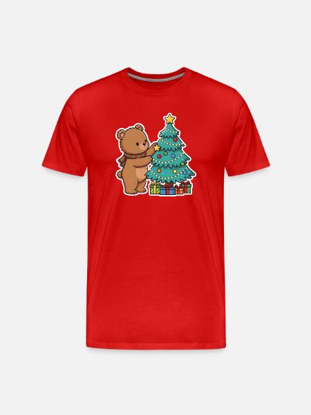 Weihnachtsbär mit Weihnachtsbaum und Geschenken - Männer Premium Bio T-Shirt - Rot