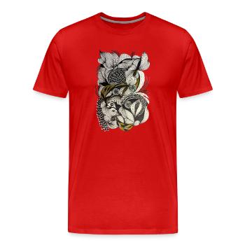 Schwarzweiß Blütenwirbel Gelb Akzente - Männer Premium Bio T-Shirt - Rot - Vorne - Damien (186cm)