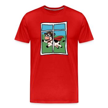 Kuhheld Comic  „am Fenster fliegt ne Kuh vorbei“ - Männer Premium Bio T-Shirt - Rot - Vorne - Damien (186cm)