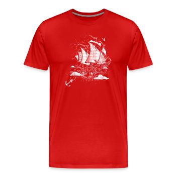 Fantastic Sailing Ship Retro Illustration Style - Men's Premium Organic T-Shirt - red - Front - Damien (186cm)