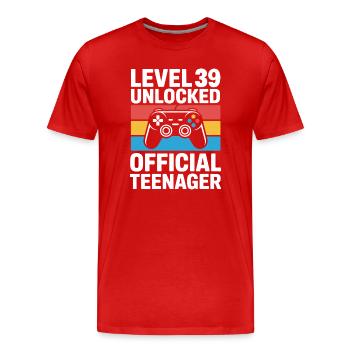 Level 39 freigeschalteter offizieller Teenager - Männer Premium Bio T-Shirt - Rot - Vorne - Damien (186cm)