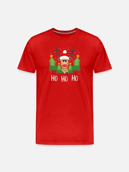 Reindeer Ho Ho Ho Christmas Trees - Men's Premium Organic T-Shirt - red