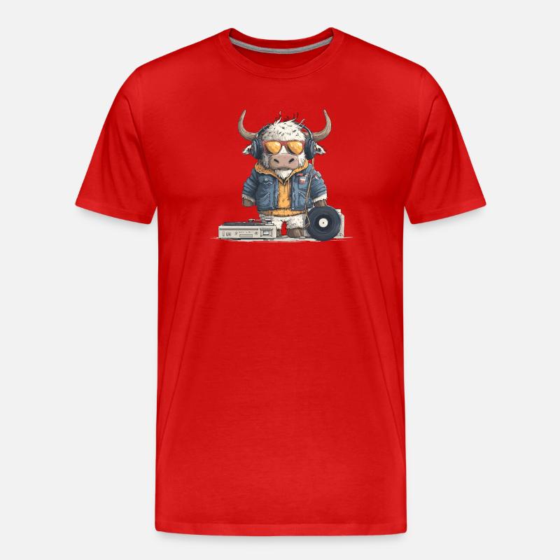 Stier DJ mit Kopfhörer - Männer Premium Bio T-Shirt - Rot
