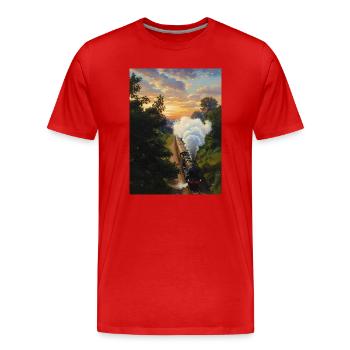 Sunset Dampflokomotive - Männer Premium Bio T-Shirt - Rot - Vorne - Damien (186cm)