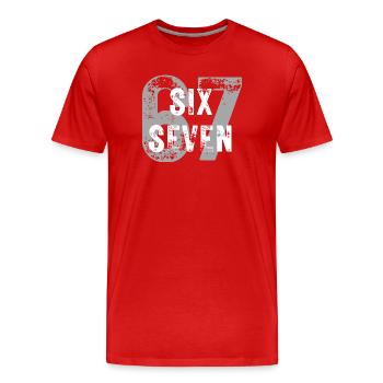 Six Seven, 6 7 slang - Men's Premium Organic T-Shirt - red - Front - Damien (186cm)
