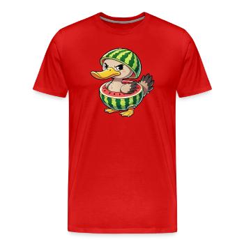 Mürrische Ente mit Wassermelone Sommer Design - Männer Premium Bio T-Shirt - Rot - Vorne - Damien (186cm)
