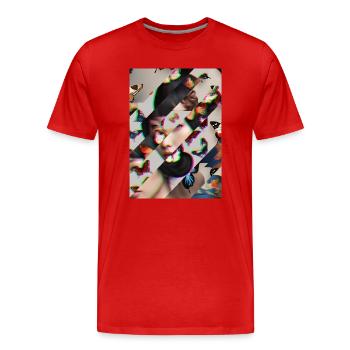 Glitch Butterfly Portrait - Men's Premium Organic T-Shirt - red - Front - Damien (186cm)