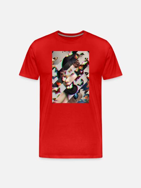Glitch Butterfly Portrait - Men's Premium Organic T-Shirt - red