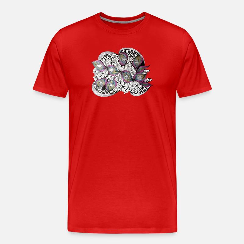 Pfauenfeder Doodle Muster - Männer Premium Bio T-Shirt - Rot