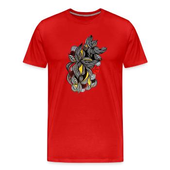 Schwarz Weiß Linienblumen Gelb Akzente - Männer Premium Bio T-Shirt - Rot - Vorne - Damien (186cm)