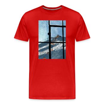 Fensterblick Skilift Blau - Männer Premium Bio T-Shirt - Rot - Vorne - Damien (186cm)