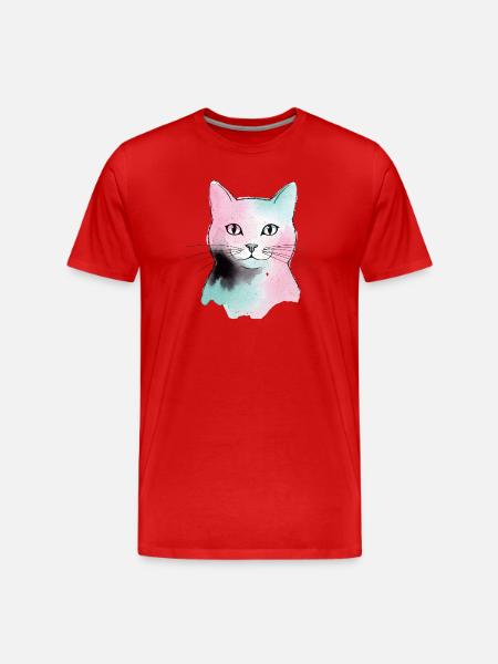 Pastellkatze Wasserfarben - Männer Premium Bio T-Shirt - Rot