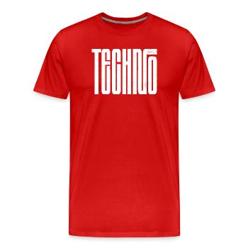 Typographie rétro techno audacieuse - T-shirt bio Premium Homme - rouge - Devant - Damien (186cm)