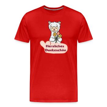 Alpaga fleur : Merci beaucoup - T-shirt bio Premium Homme - rouge - Devant - Damien (186cm)