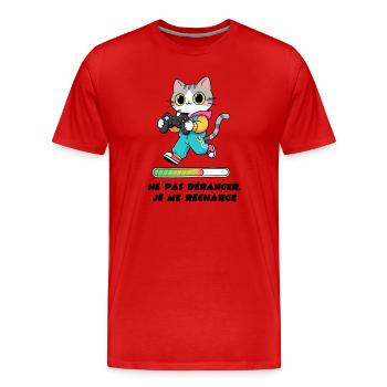 Chat gamer, ne pas déranger je me recharge - T-shirt bio Premium Homme - rouge - Devant - Damien (186cm)