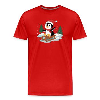 Pinguin Pino auf Schlitten - Männer Premium Bio T-Shirt - Rot - Vorne - Damien (186cm)