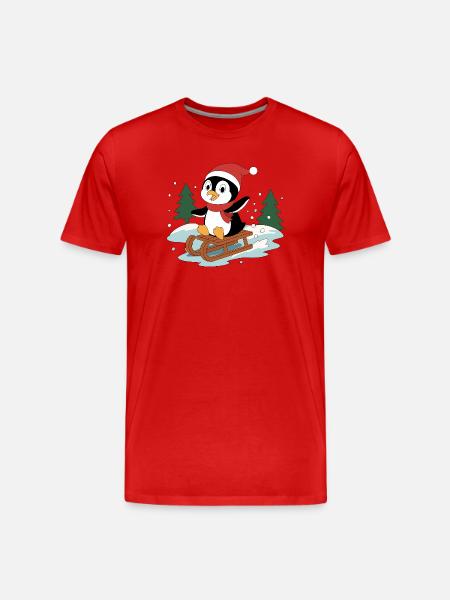 Penguin Pino on a sled - Men's Premium Organic T-Shirt - red