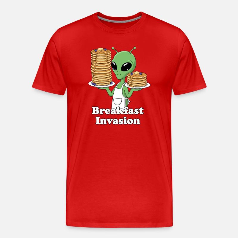 Frühstücksinvasion: Alien Pfannkuchen - Männer Premium Bio T-Shirt - Rot