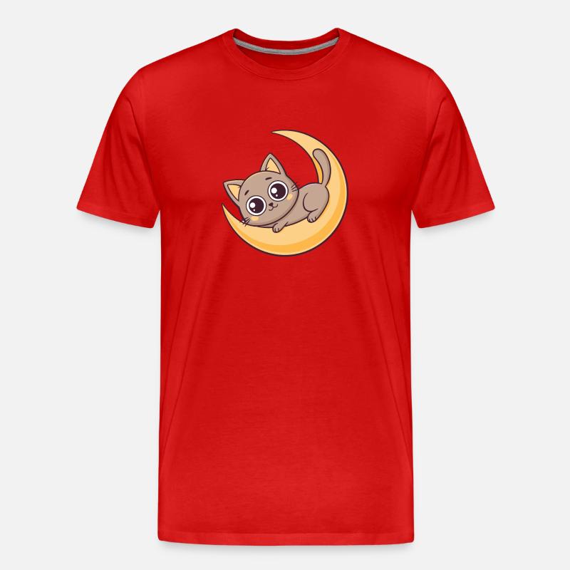 Kätzchen auf der Mondsichel - Männer Premium Bio T-Shirt - Rot