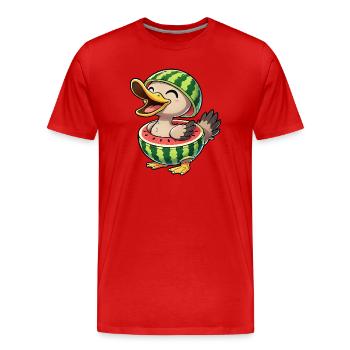 Canard drôle avec pastèque, fraîcheur estivale - T-shirt bio Premium Homme - rouge - Devant - Damien (186cm)