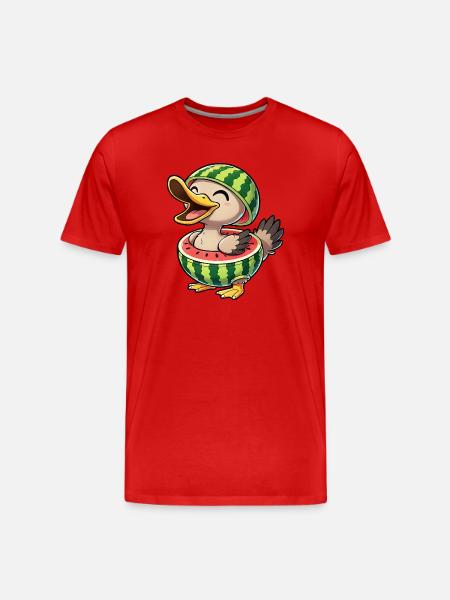 Funny duck with watermelon summer freshness - Men's Premium Organic T-Shirt - red